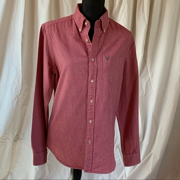 Red chambray button down shirt size small. - Picture 1 of 10